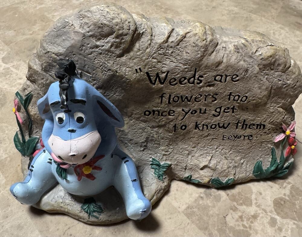 Disney Eeyore "Weeds Are Flowers Too" Outdoor Lawn Garden Stone Figurine Decor
